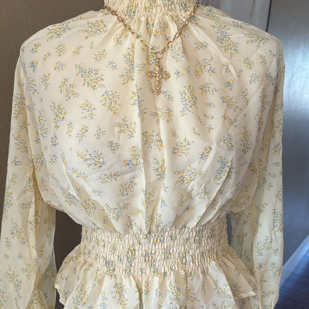 Floral print long sleeve mock neck top romantic style - Picture 9 of 12